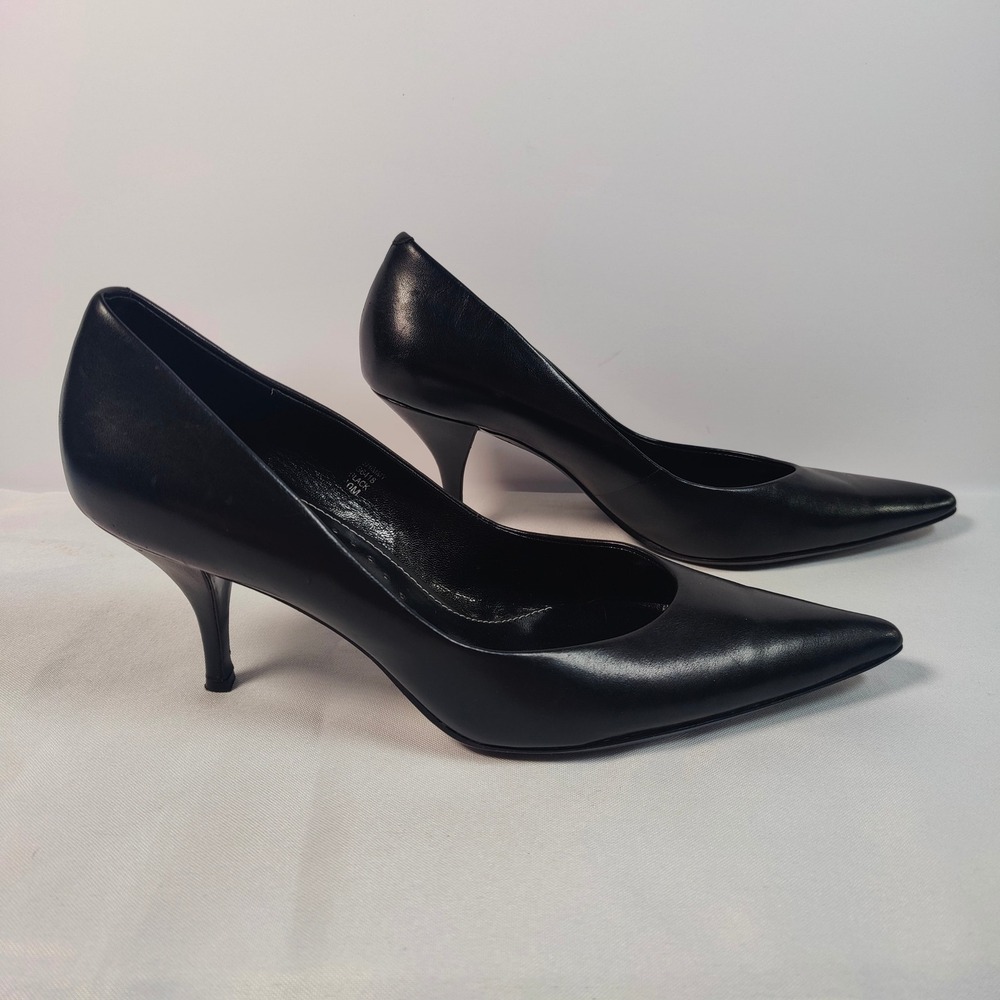 Vintage Y2K Tyler Richard Black Leather Pointed Stiletto Pumps Heels Shimmy 10 M